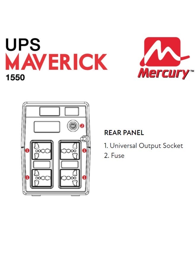 Mercury Maverick 1550VA/930W UPS, Offline, 4 Universal Sockets, 2x 8.2AH Battery - Image 3